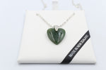 New Zealand Greenstone Heart Set with Stg silver