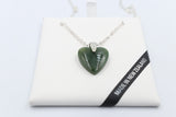 New Zealand Greenstone Heart Set with Stg silver
