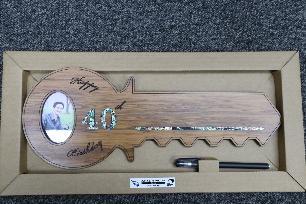 40th KEY - Wooden Photo key with Pen