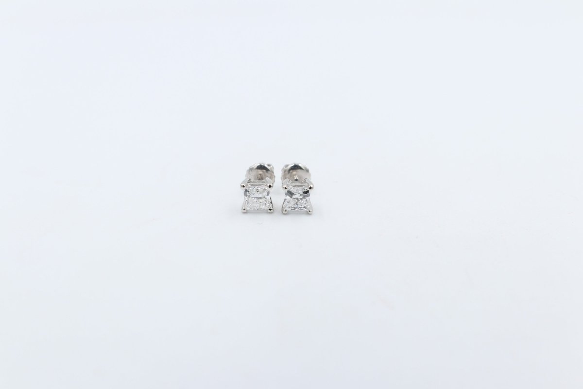 14kt Gold Lab Grown Princess cut Diamond Stud Earrings TDW 1ct