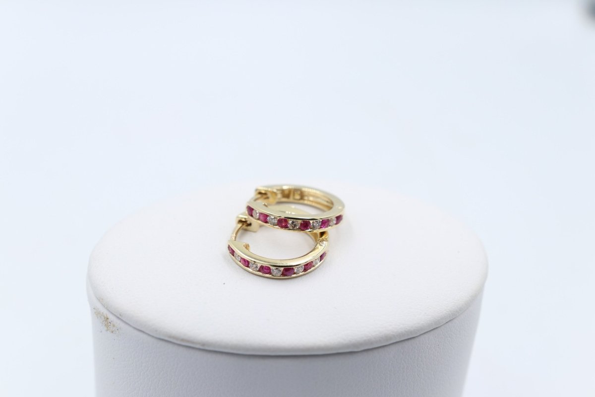 9ct Gold Ruby & Diamond Huggies SYE1050