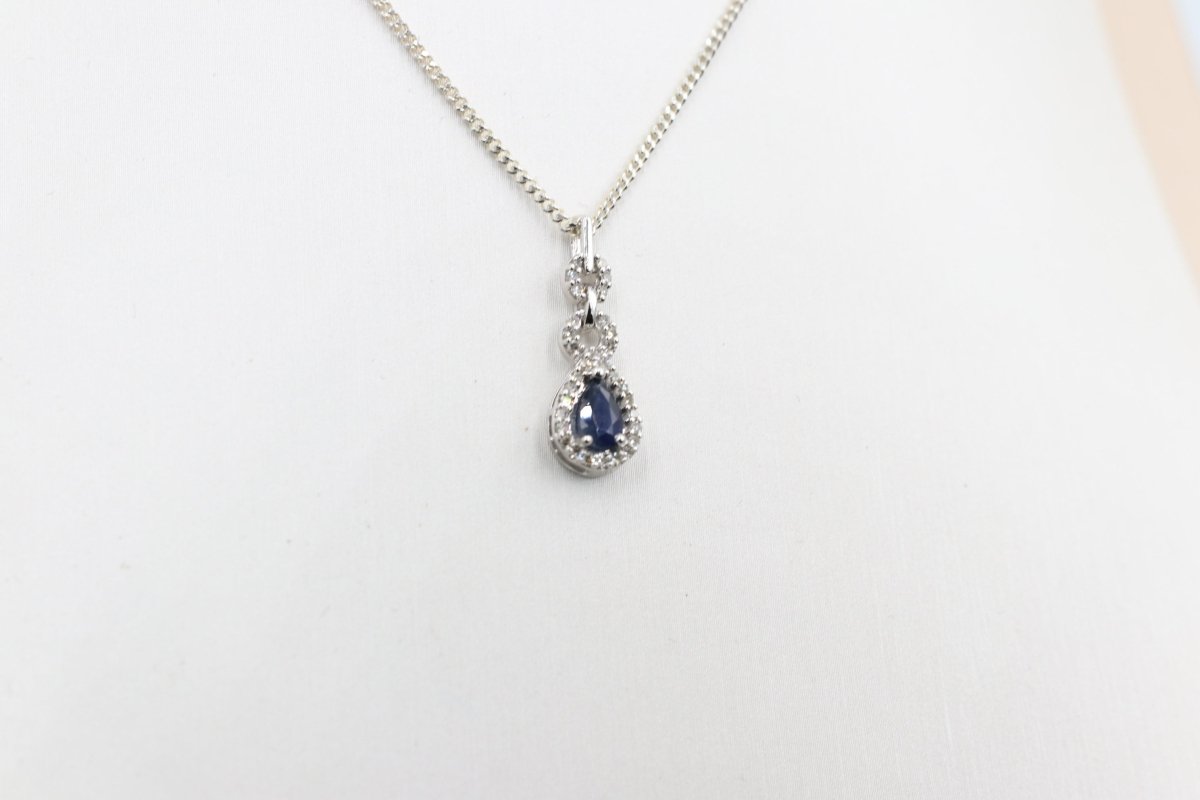 10K White Gold sapphire and Diamond Pendent