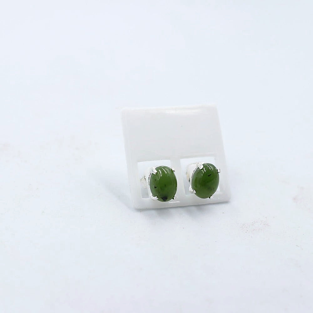 Stg Silver Set Greenstone Stud Earrings