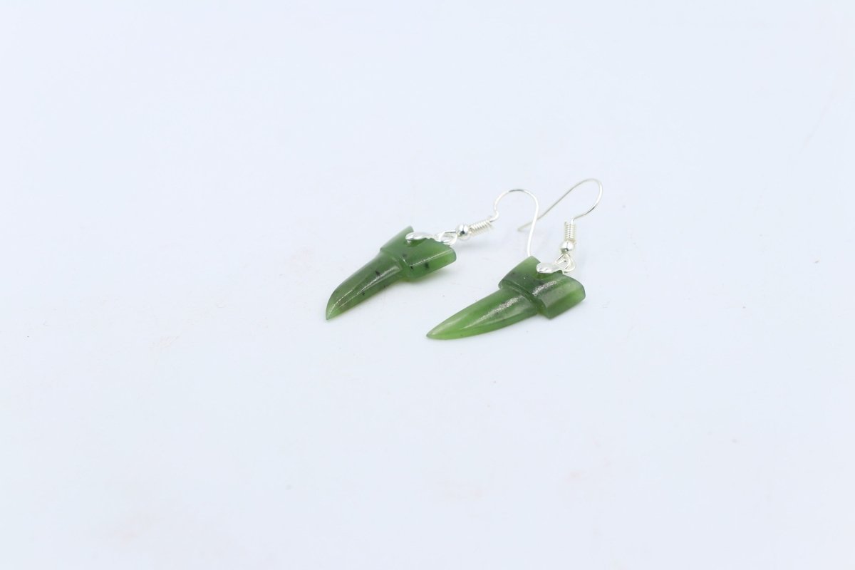 Stg Silver Shark Tooth Greenstone Drop Earrings