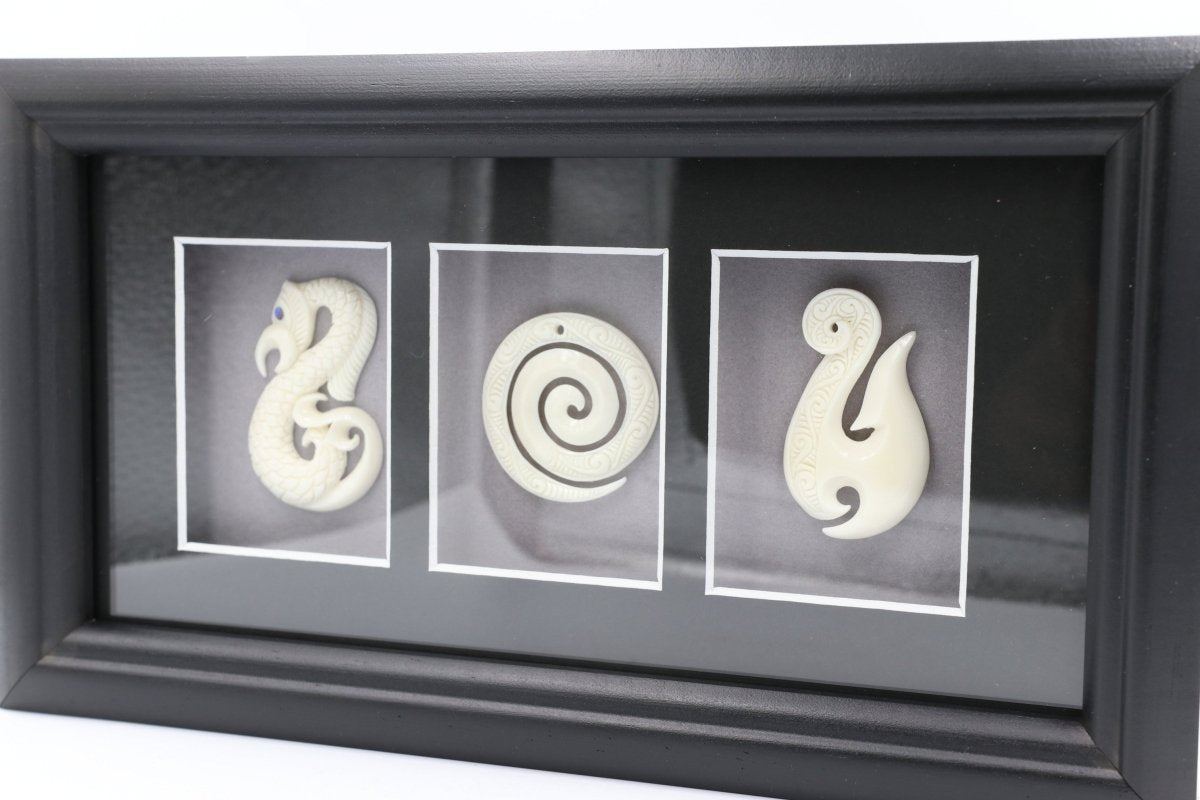 Framed Bone with Manaia Hook Koru TFB01