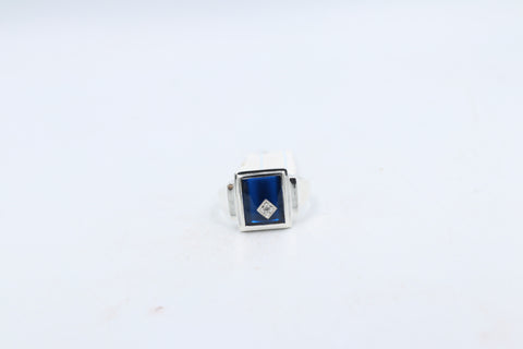 Stg Silver Mens Ring with Syn Blue Spinal