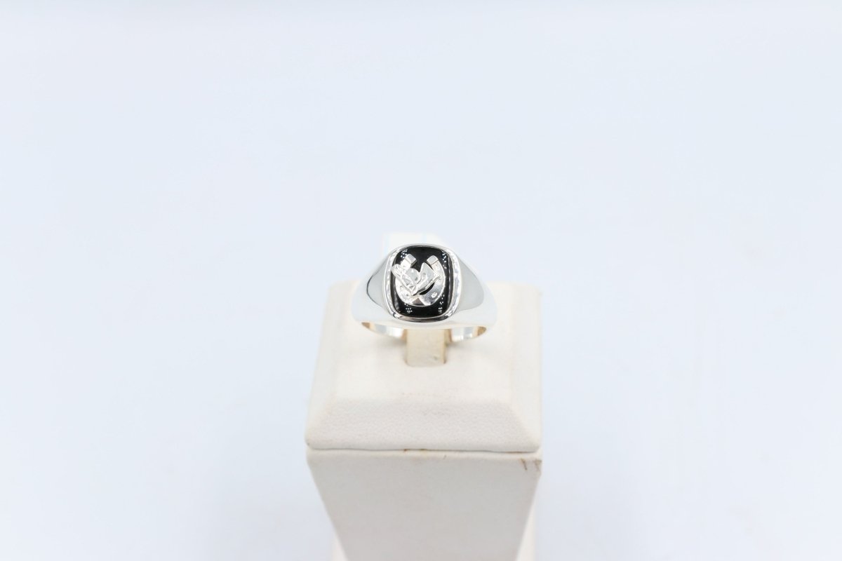 Stg Silver Mens Ring with Black Onyx & silver Horsehead