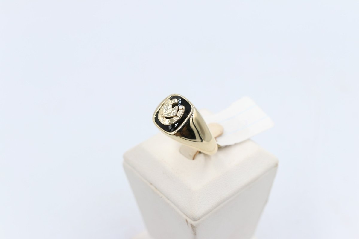 9ct Mens Ring with Black Onyx & silver Horsehead