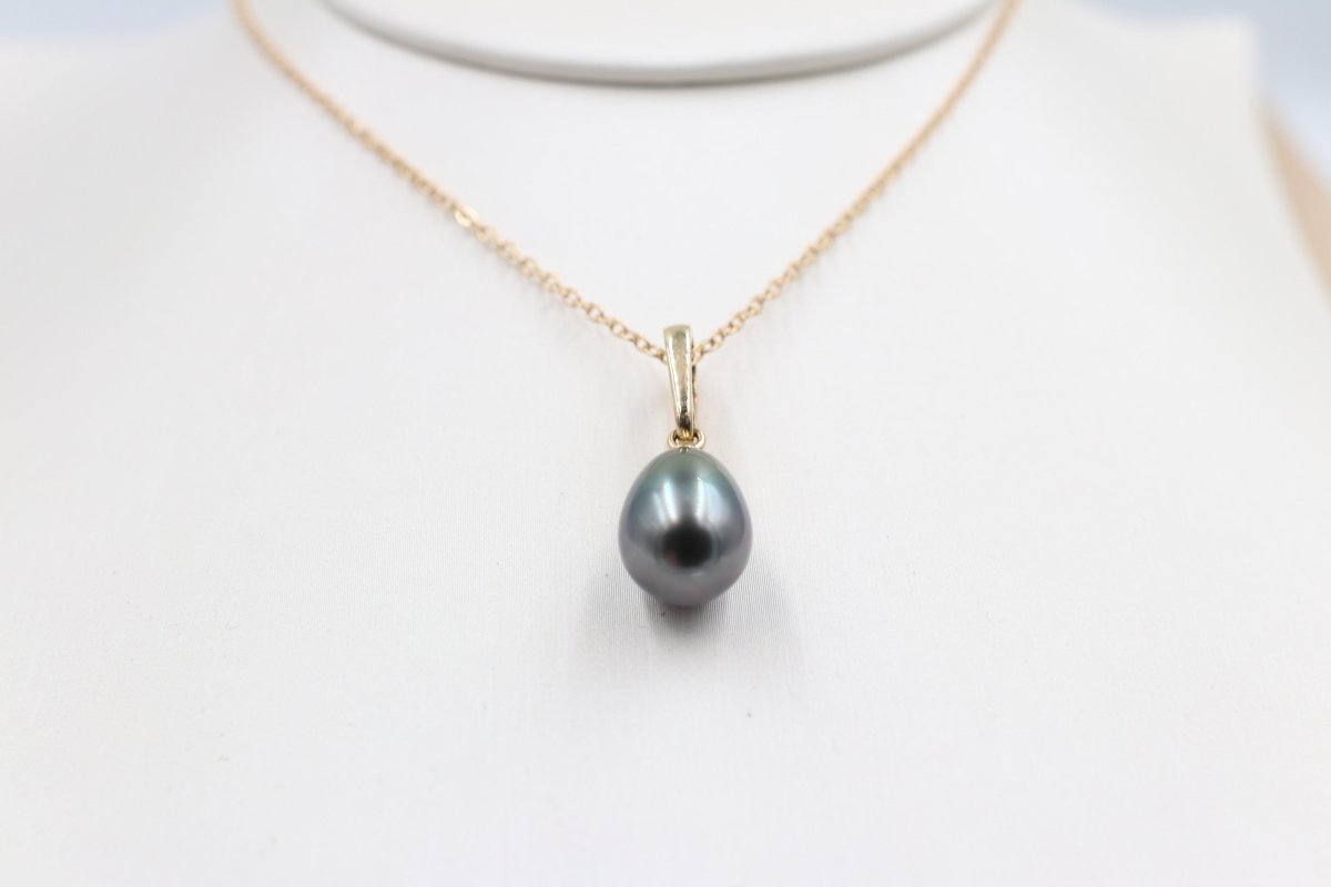 9ct Gold set Tahitian pearl Pendent 10mm Enhancer