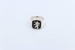 Stg Silver Mens Ring with Onyx and Lion Top