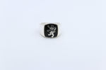 Stg Silver Mens Ring with Onyx and Lion Top