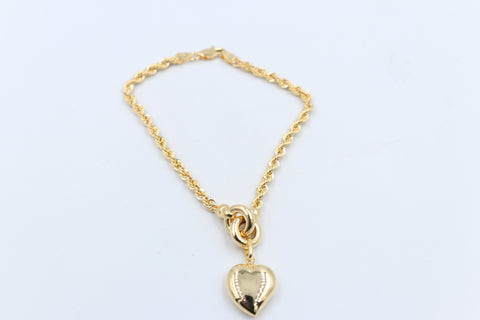 9ct Gold Rope Link Bracelet with Heart