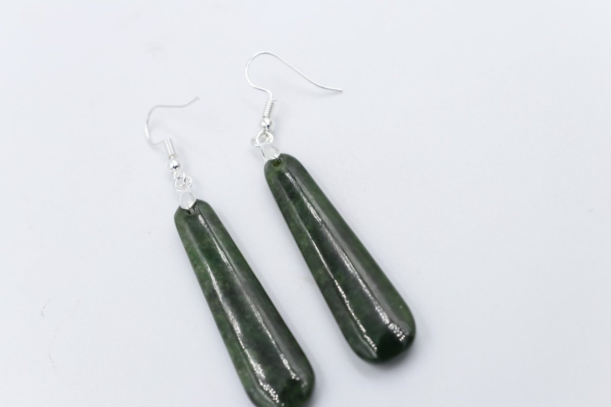 Stg Silver NZ Greenstone Drop Earrings