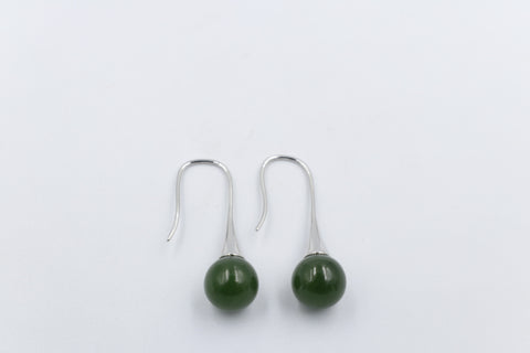 Stg Silver Greenstone Ball  Earrings EU3054