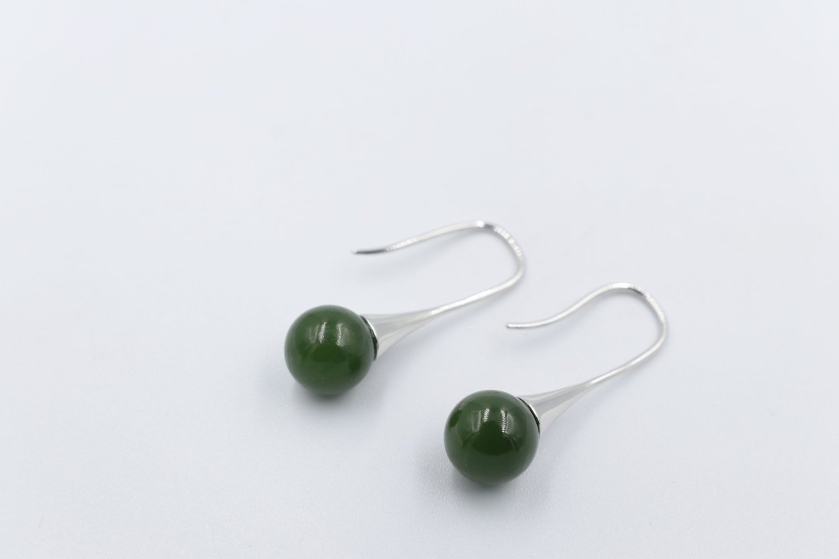 Stg Silver Greenstone Ball Earrings EU3054