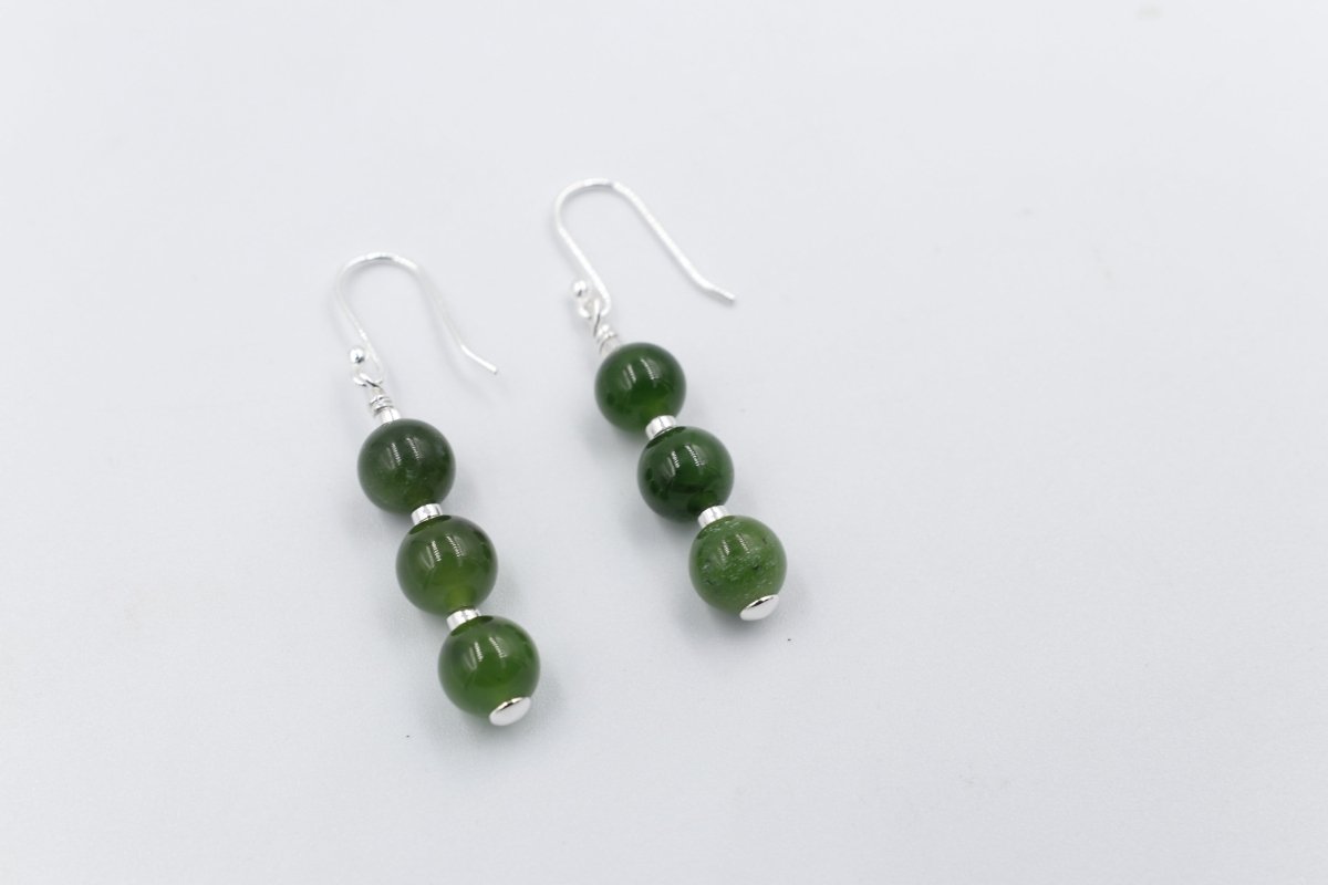 Stg Silver Set New Zealand Greenstone Drop Earrings SYE2020L