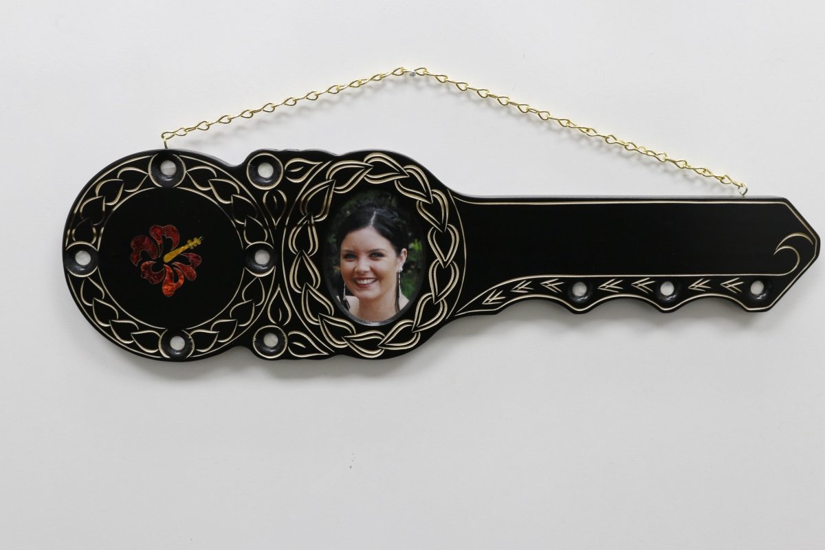 Native New Zealand Wooden 21st key with Hibiscus