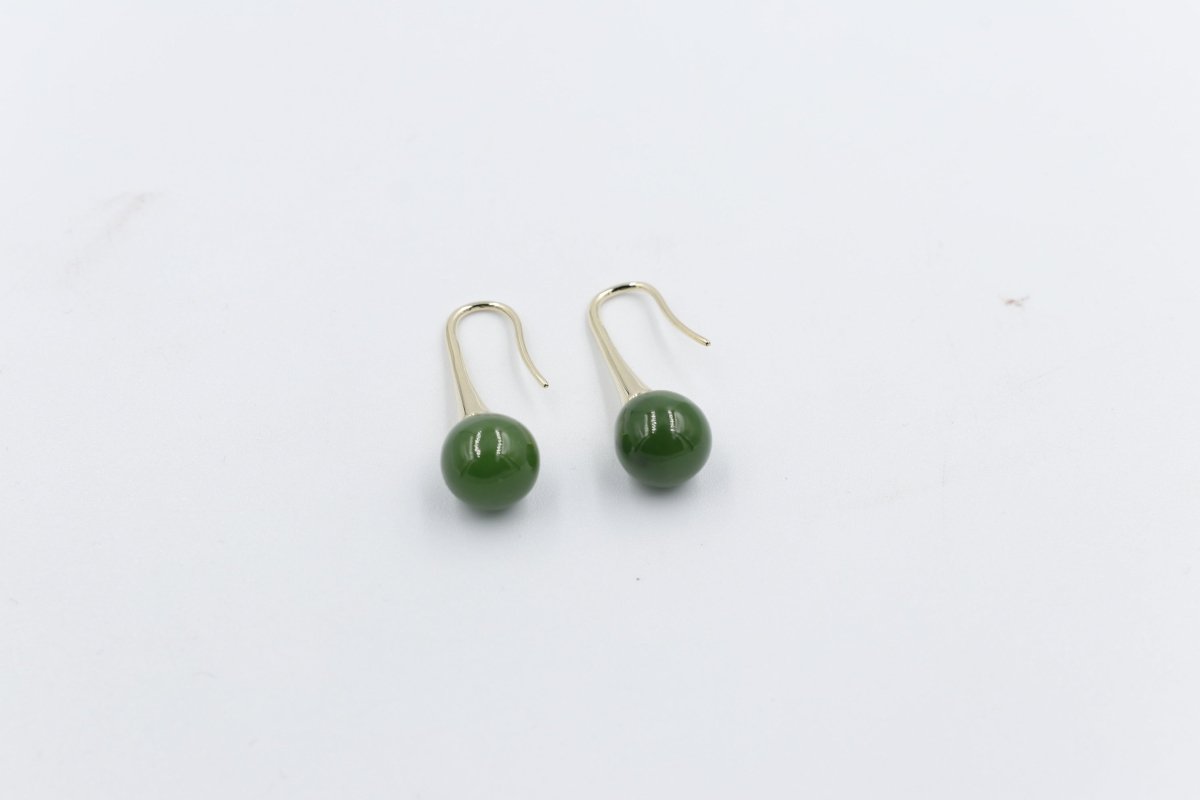 9ct Gold Set New Zealand Greenstone Drop Earrings SYE1253