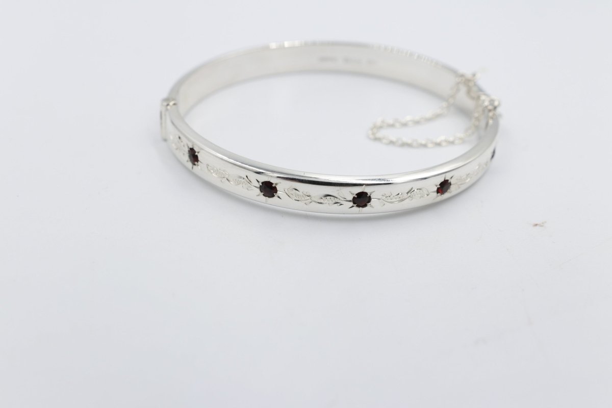 Sterling Silver Snap Bangle with Garnet