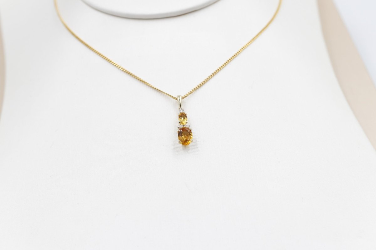 14K Gold Citrine Diamonds Pendent