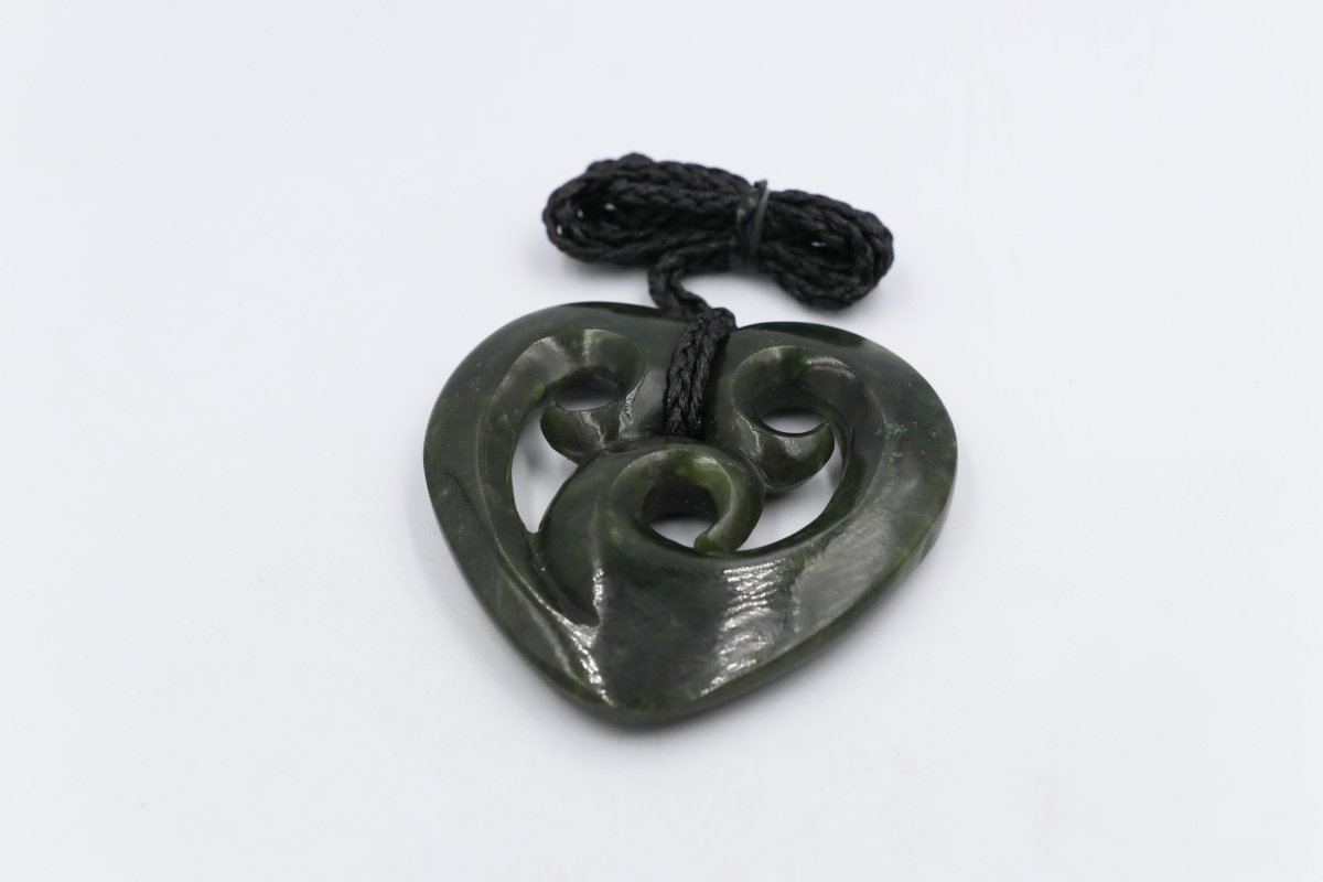 New zealand Greenstone Heart with Triple Koru
