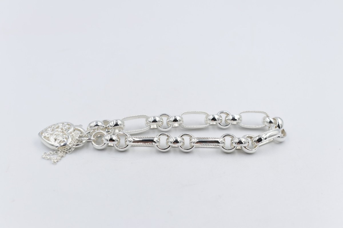 Stg Silver Handmade belcher Bracelet with Filigree Heart