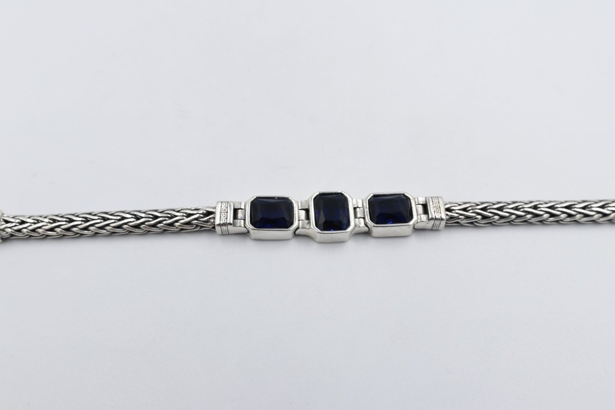 Stg Silver Oxidised Bracelet with Syn Sapphire Stones