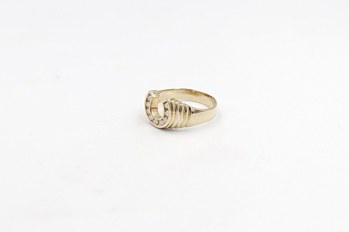 9ct Gold Mens Horse Shoe ring With Diamonds GR112-DC