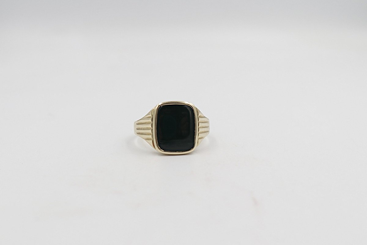 9ct Gold Mens Solid Dark Greenstone Ring SYR3066