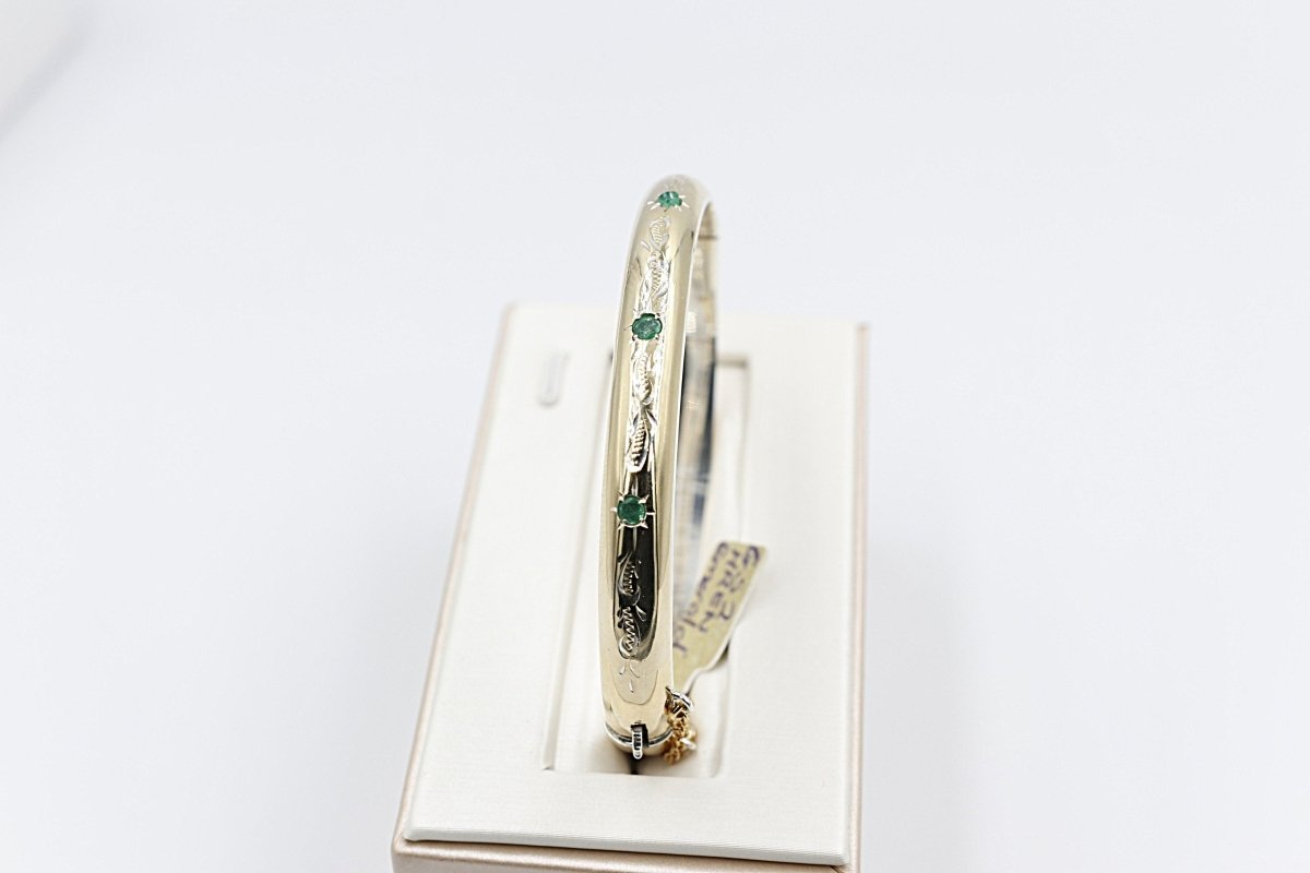 9ct Gold on Silver Bangle with 3 Emerald