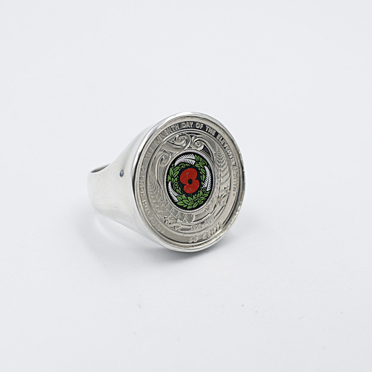 Stg Silver Heavy New Zealand ANZAC coin Ring ALX475AZC