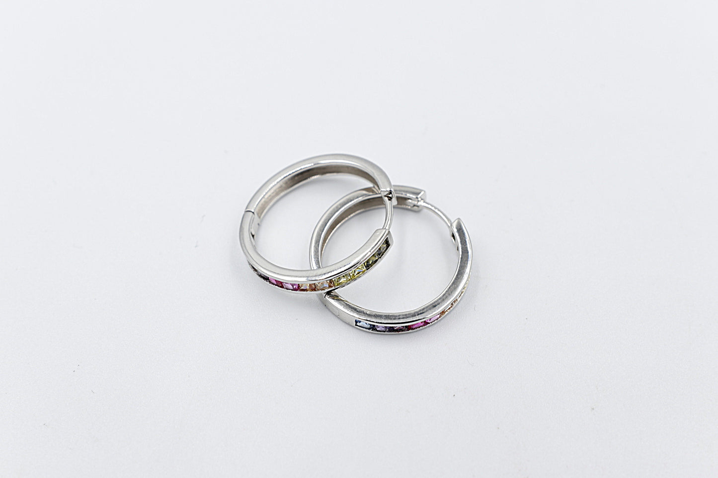 Stg Silver Multi Color CZ Earrings Huggies IRA206