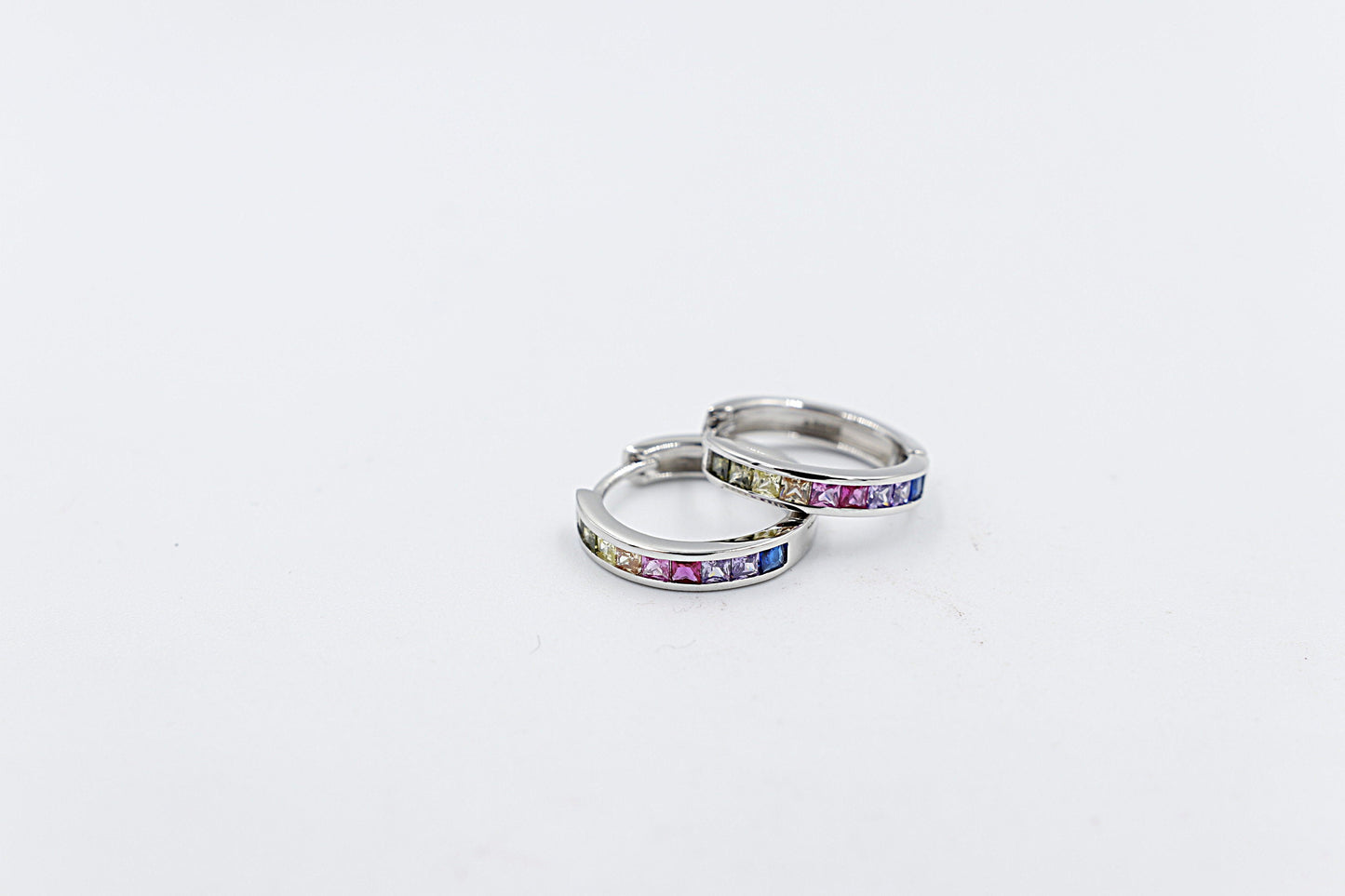 Stg Silver Multi Color CZ Earrings Huggies IRA208
