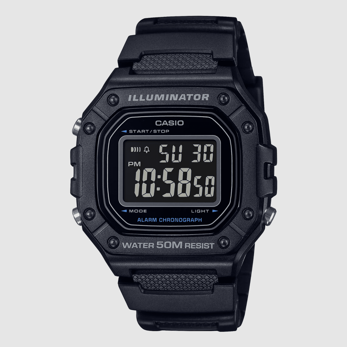Casio All Black Digital 50m WR Watch- W218H-1B
