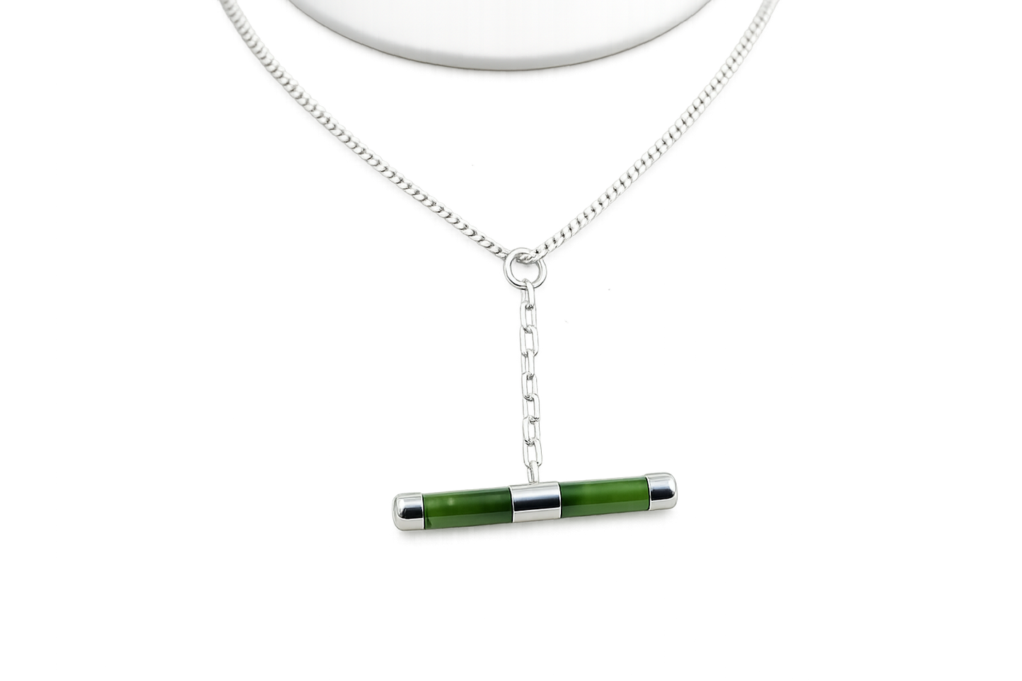 Stg Silver Set New Zealand Greenstone Fob Chain