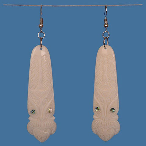Bone Toki Earrings with Tiki Pattern BE036