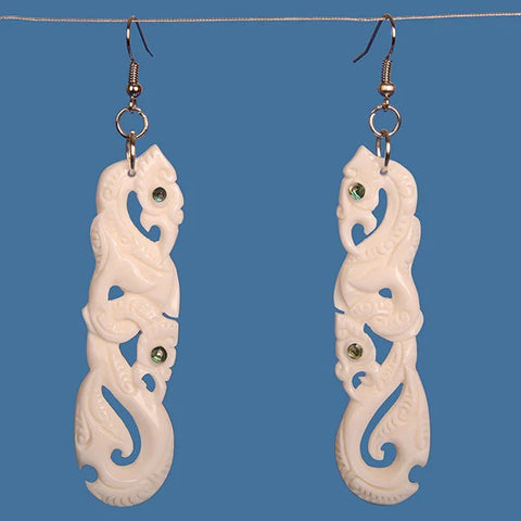 Double Manaia Bone Earrings with Hook BE033