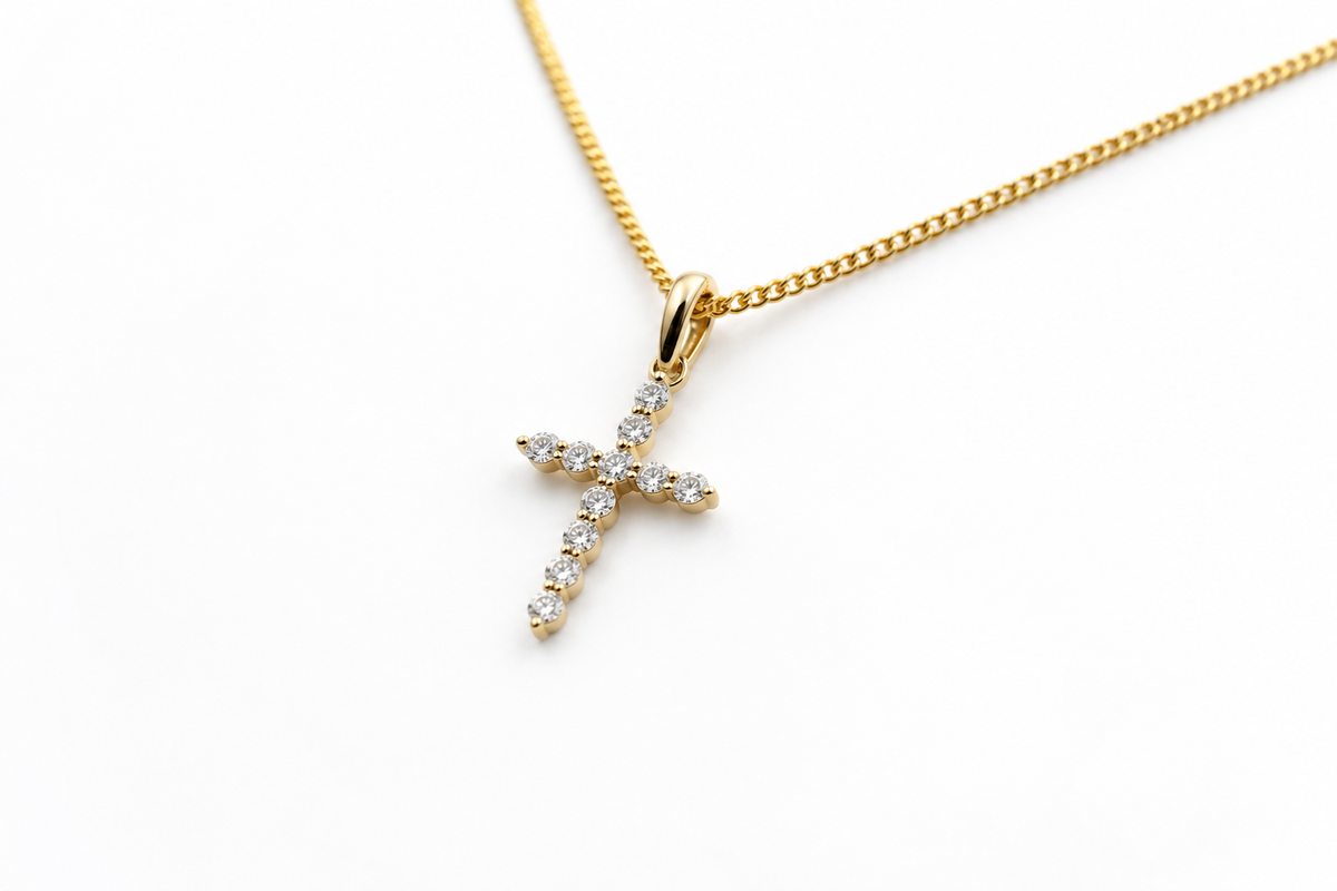 9ct Gold Diamond Set Cross 067-00039-PD2718 TDW 0.15ct