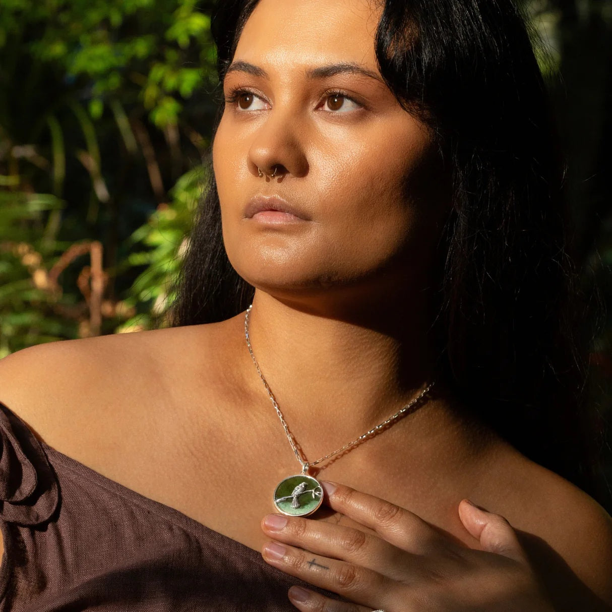 Stg Silver Greenstone Tui Native Pendent