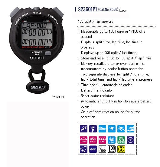 Seiko Stopwatch 50m WR- S23601P