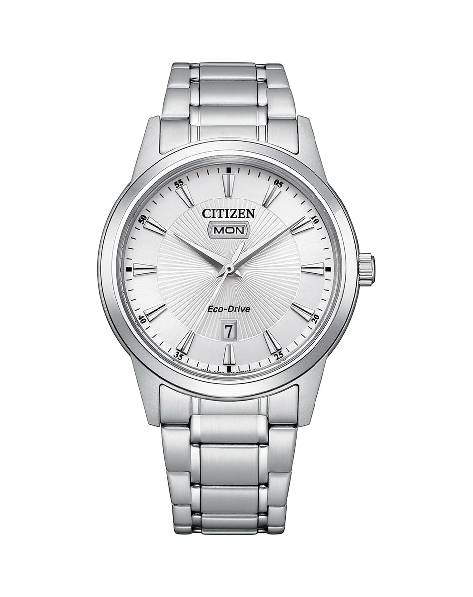 Citizen Mens Classic Silver White Eco Drive Watch AW0100 86A