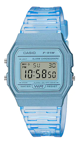 Casio Ladies Digital Retro With Blue Strap Watch - F-91WS-2DF