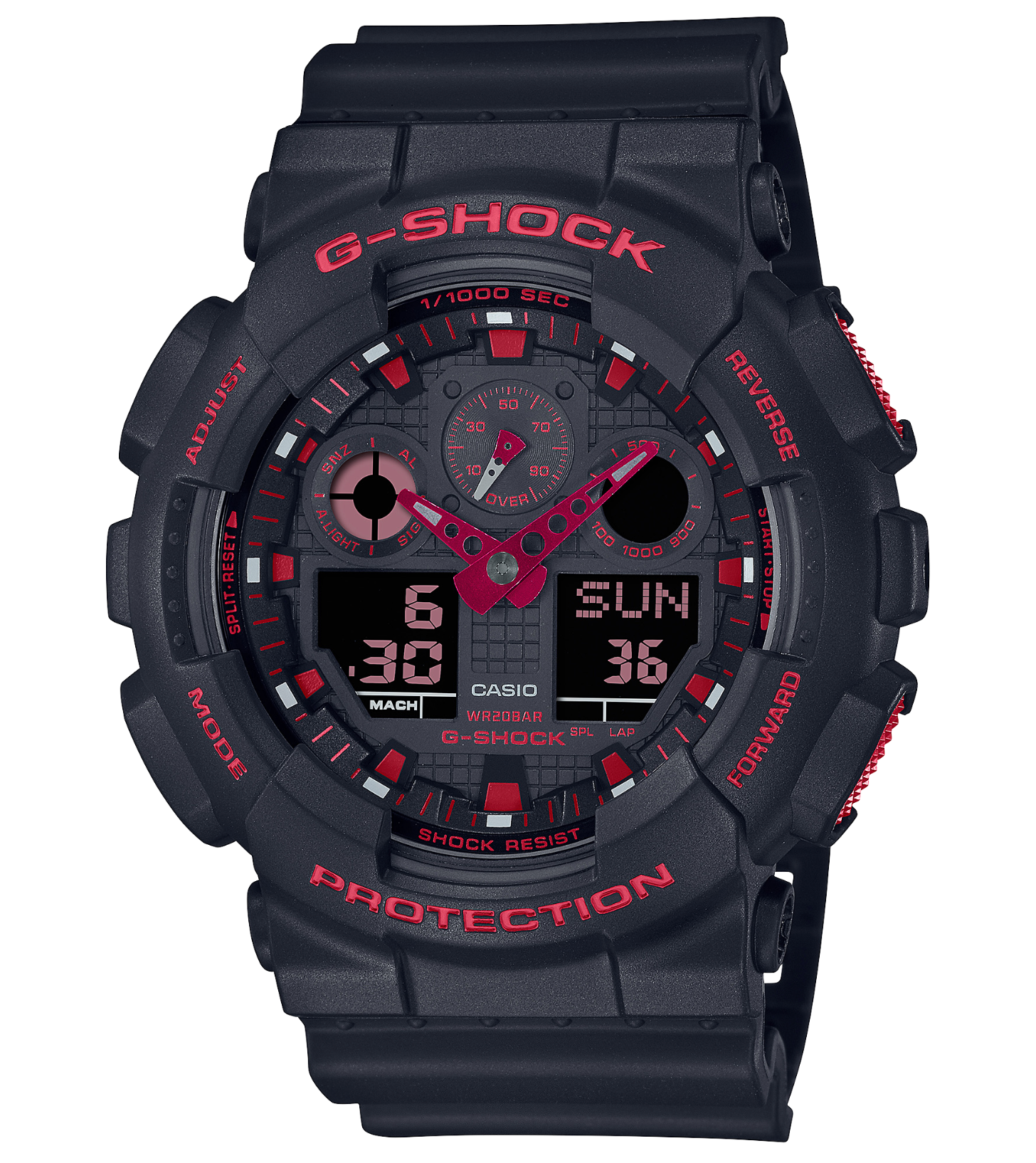 G Shock Black/Ignite Red Ana Digi Watch  GA-100BNR-1A