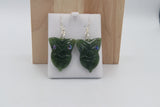 New Zealand Greenstone Drop Mask Earrings with Stg silver setting