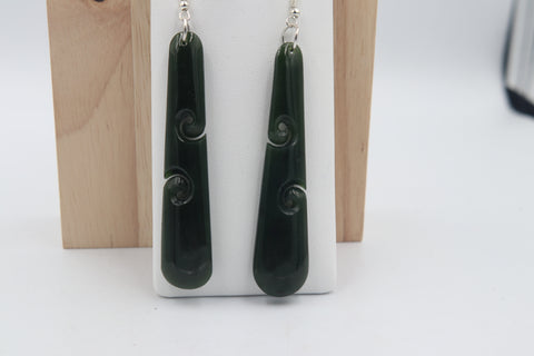 New Zealand Greenstone Drop  Earrings with Stg silver setting