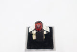 Stg Silver Ladies Ring With Heart Etching Garnet