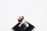 Stg Silver Ladies Ring With Heart Etching Garnet