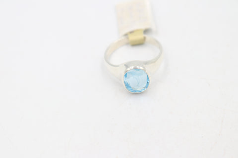 Stg Silver Blue Topaz Ring with Dolphin Etching