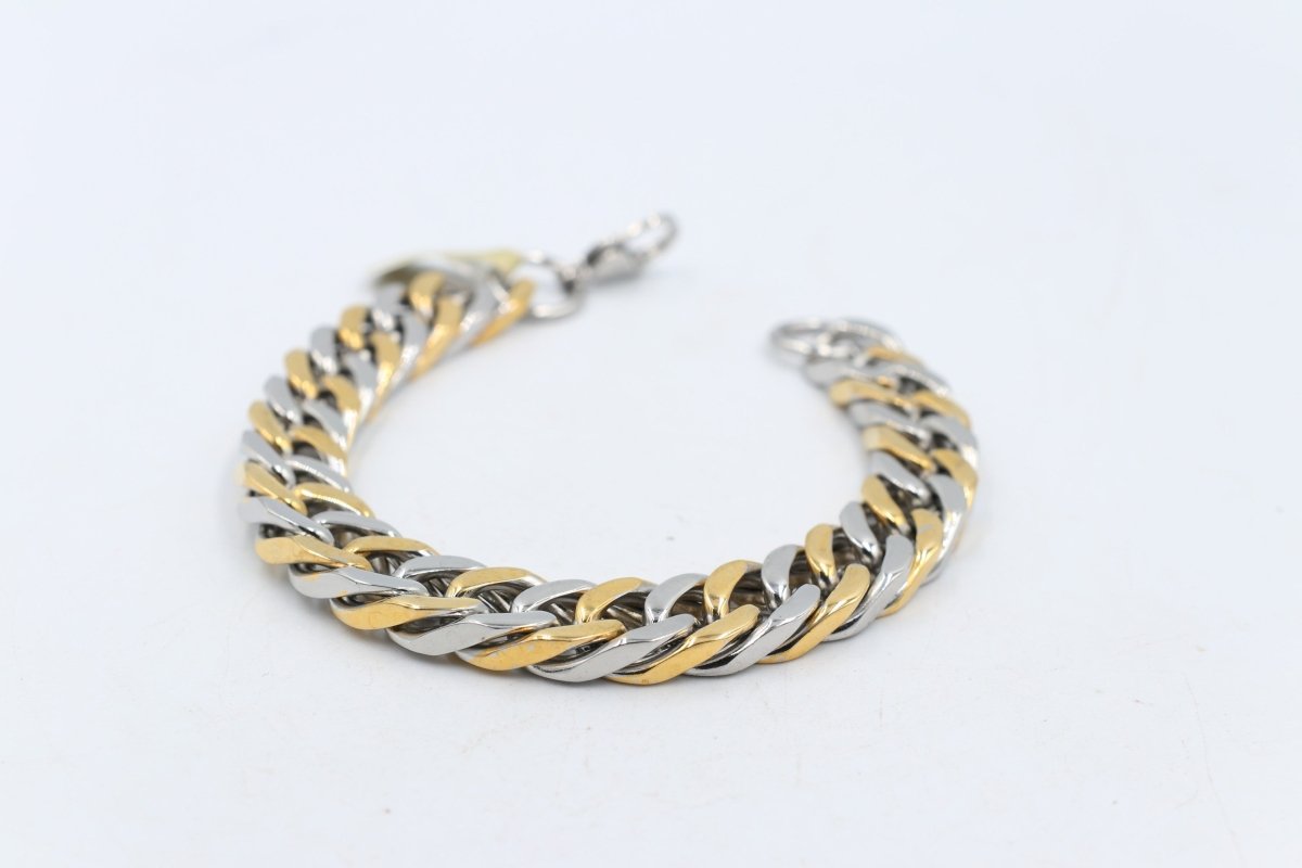 Gold Plated & Stainelss Steel Heavy Curb link Bracelet 23cm GP07