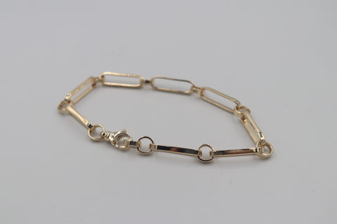 9ct Gold Handmade Flat Link and Circle Link Bracelet
